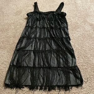 Elegant Black Fringe Flapper Dress.  Stretchy Sz S